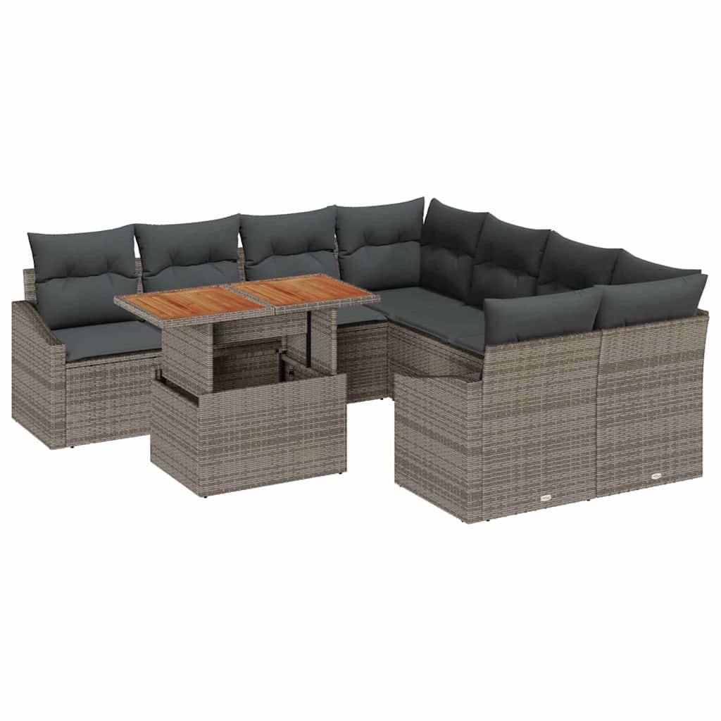 vidaXL Zestaw Sof na Ogród z przechowywaniem 9 pcs Szary Polirattan
