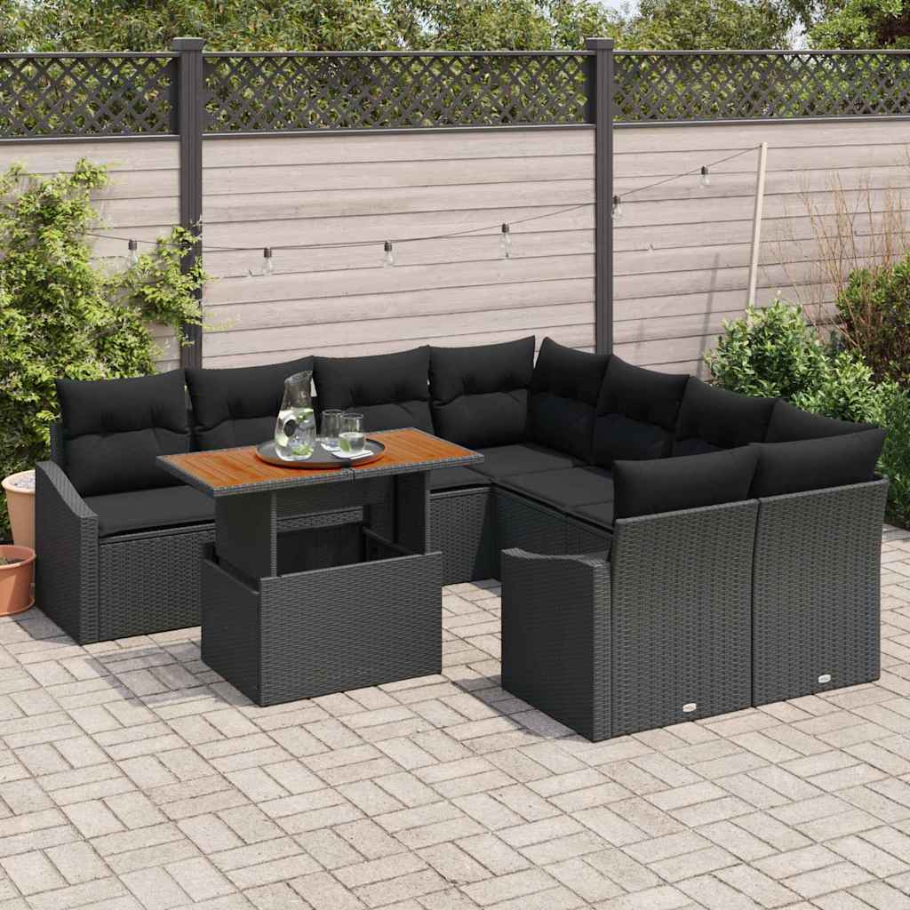 vidaXL Zestaw Sof na Ogród z przechowywaniem 9 pcs Czarny Polirattan