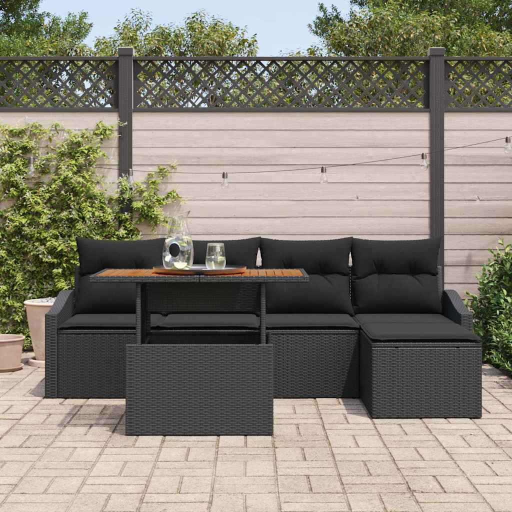vidaXL Zestaw Sof na Ogród z przechowywaniem 6 pcs Czarny Polirattan
