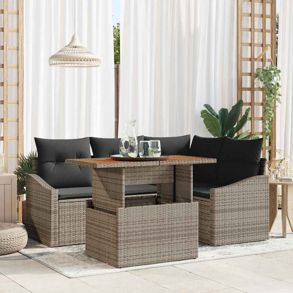 vidaXL Zestaw Sof na Ogród z przechowywaniem 5 pcs Szary Polirattan