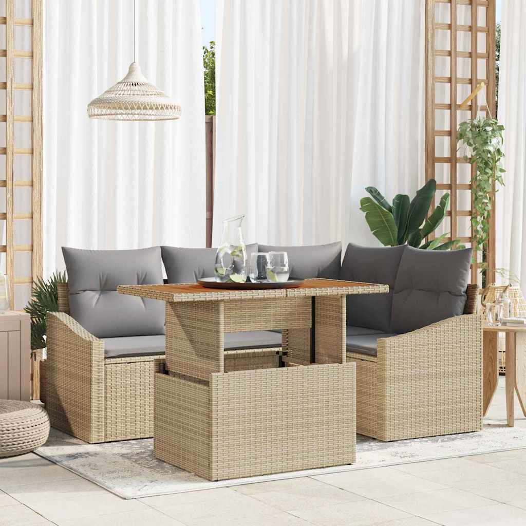 vidaXL Zestaw Sof na Ogród z przechowywaniem 5 pcs Beżowy Polirattan