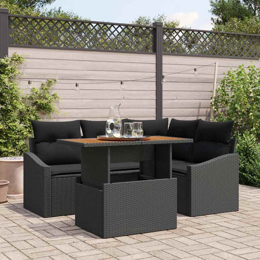 vidaXL Zestaw Sof na Ogród z przechowywaniem 5 pcs Czarny Polirattan