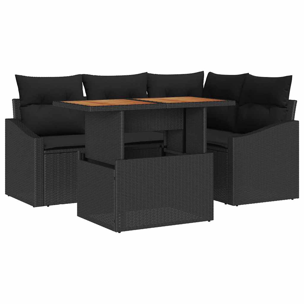 vidaXL Zestaw Sof na Ogród z przechowywaniem 5 pcs Czarny Polirattan