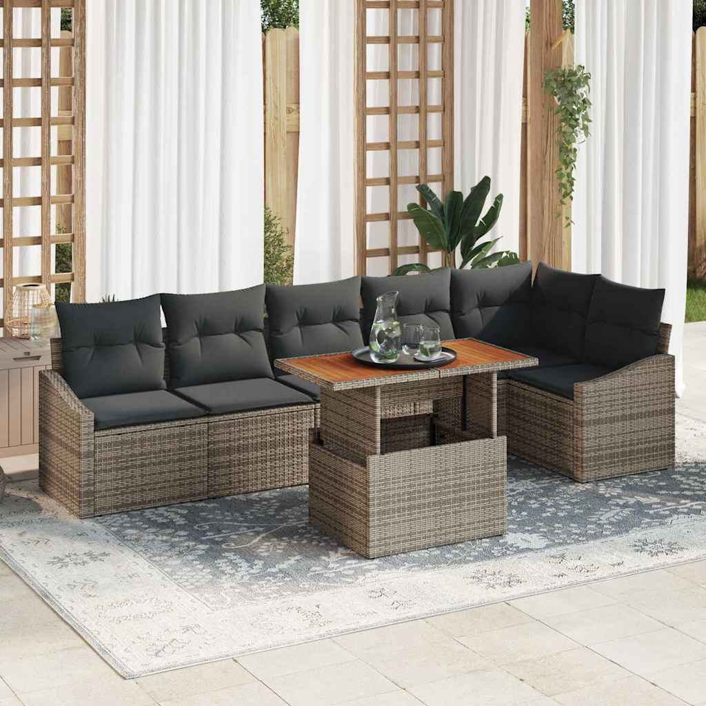 vidaXL Zestaw Sof na Ogród z przechowywaniem 7 pcs Szary Polirattan
