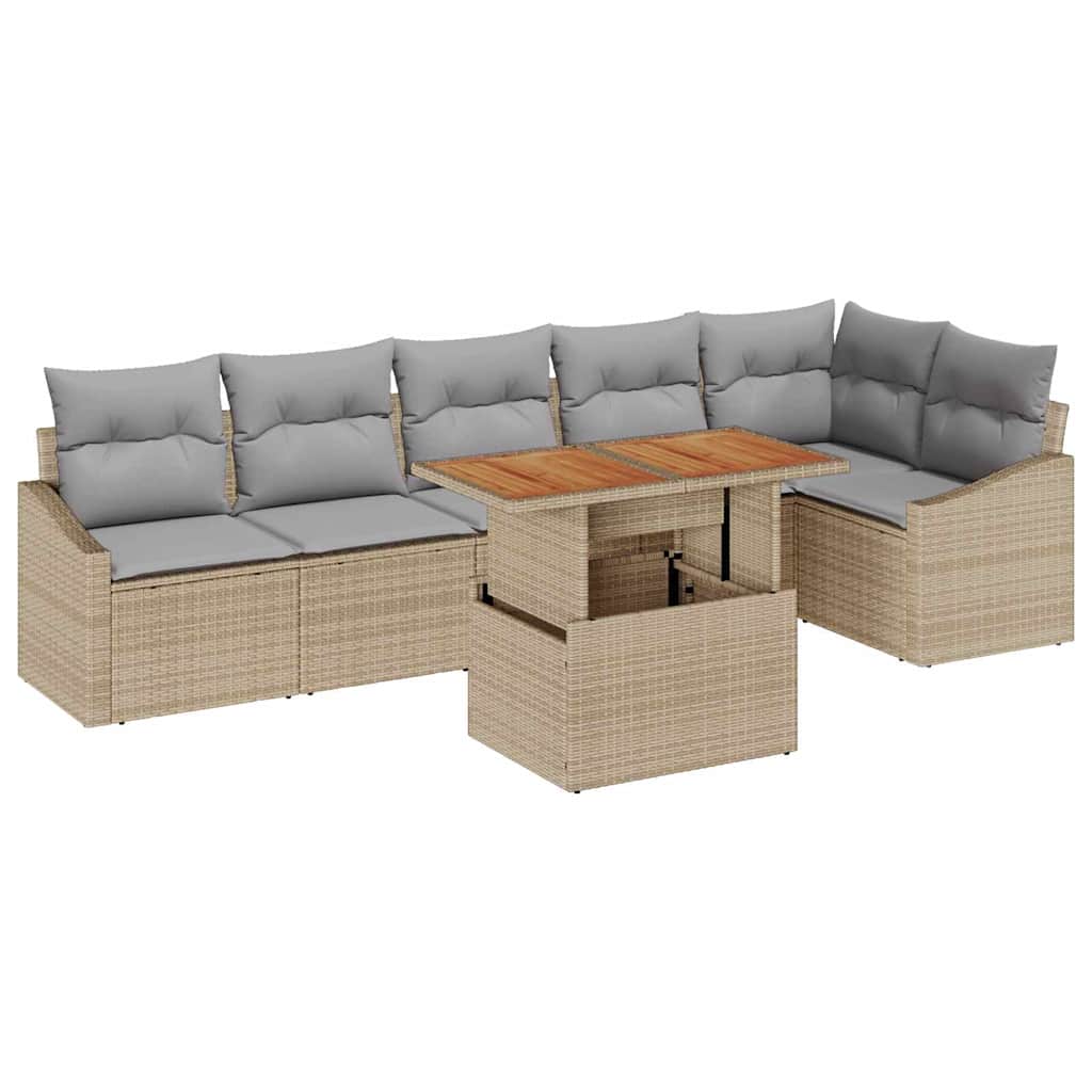 vidaXL Zestaw Sof na Ogród z przechowywaniem 7 pcs Beżowy Polirattan