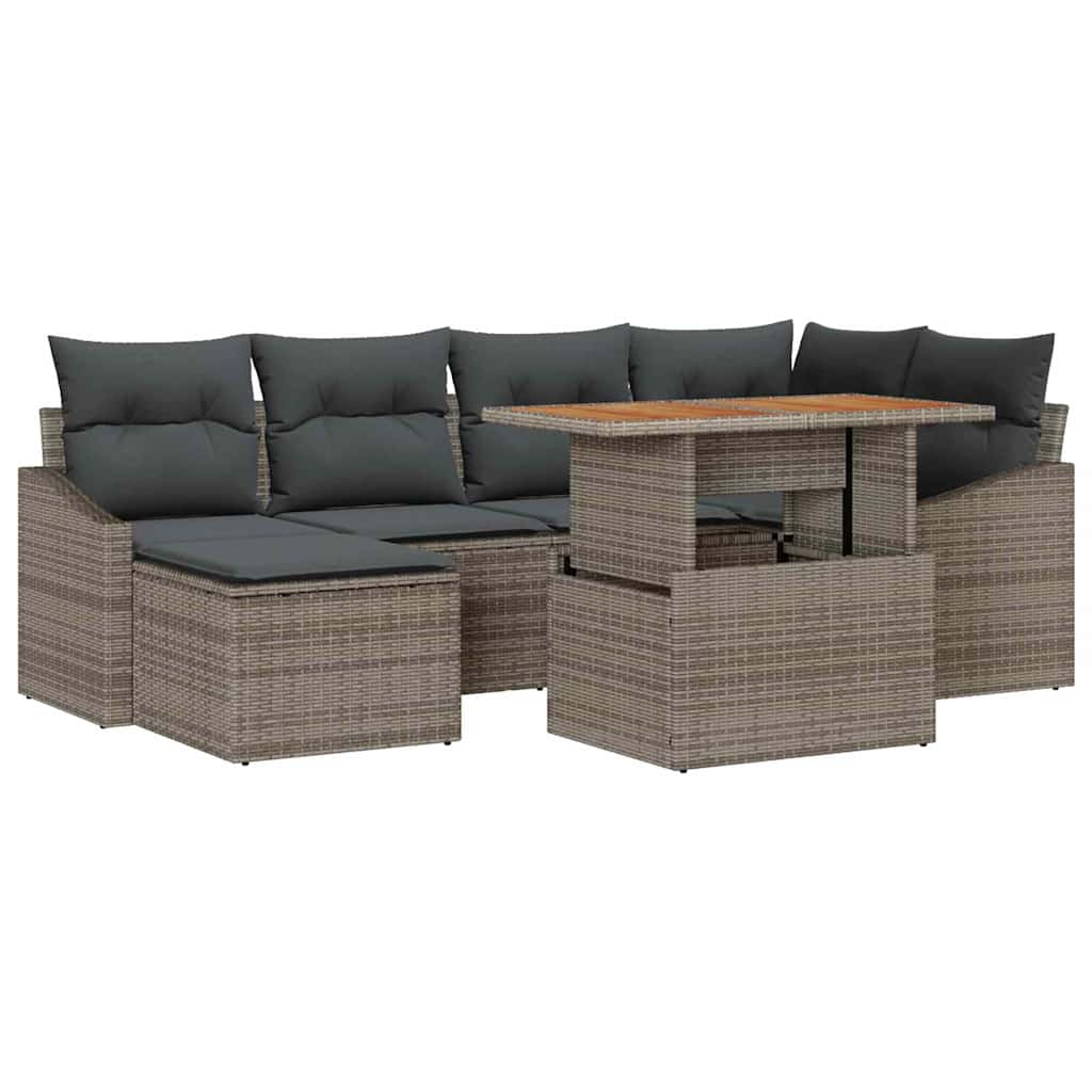 vidaXL Zestaw Sof na Ogród z przechowywaniem 7 pcs Szary Polirattan