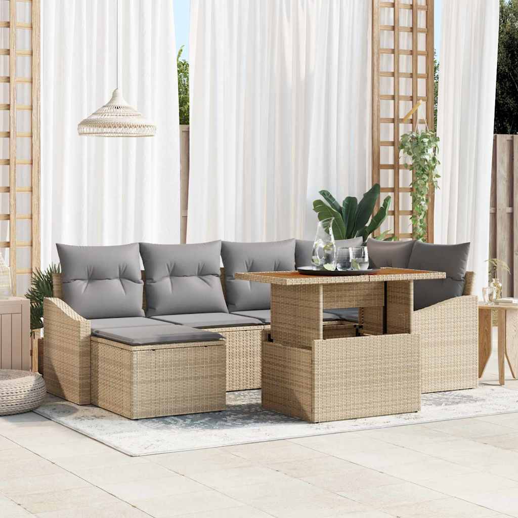 vidaXL Zestaw Sof na Ogród z przechowywaniem 7 pcs Beżowy Polirattan
