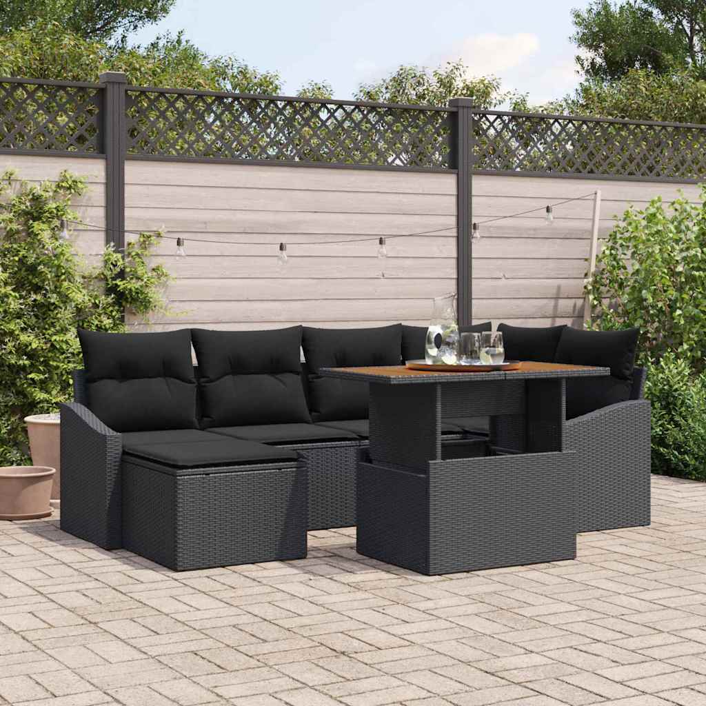 vidaXL Zestaw Sof na Ogród z przechowywaniem 7 pcs Czarny Polirattan