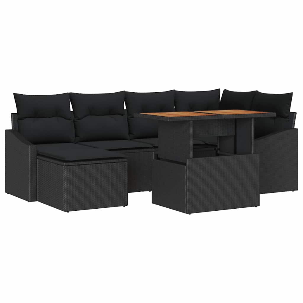 vidaXL Zestaw Sof na Ogród z przechowywaniem 7 pcs Czarny Polirattan