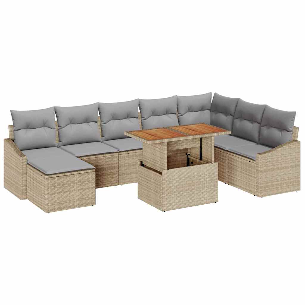 vidaXL Zestaw Sof na Ogród z przechowywaniem 9 pcs Beżowy Polirattan