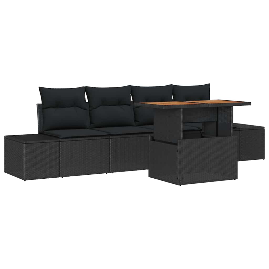 vidaXL Zestaw Sof na Ogród z przechowywaniem 5 pcs Czarny Polirattan