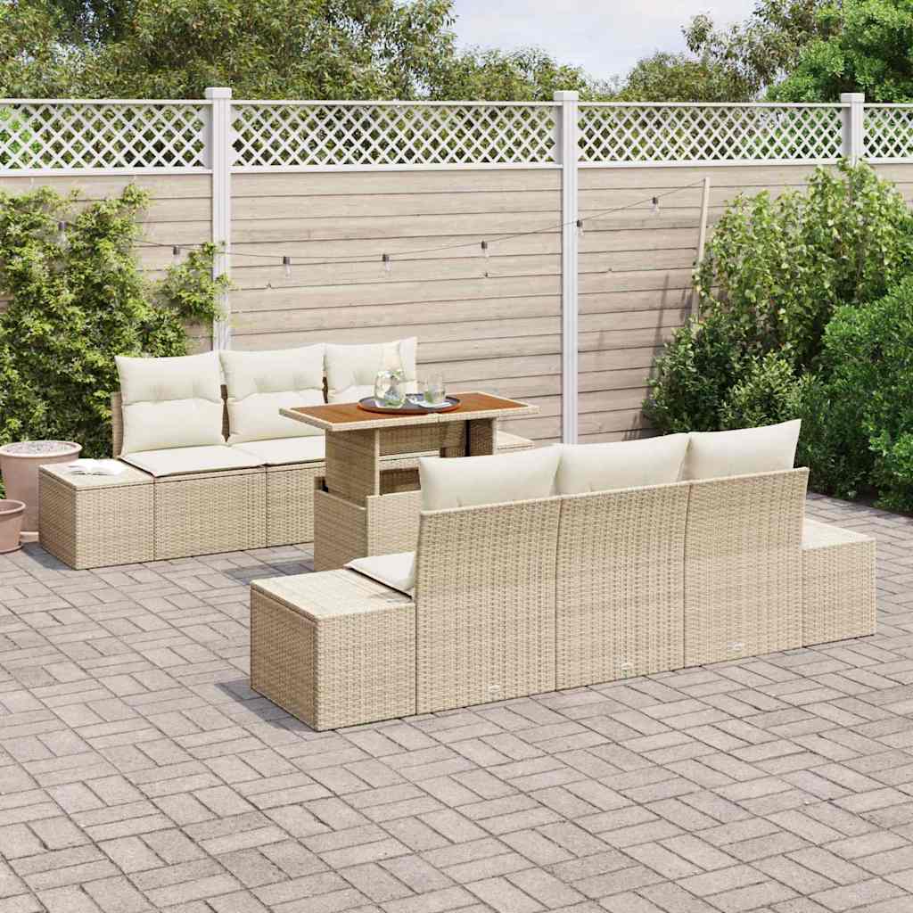 vidaXL Zestaw Sof na Ogród z przechowywaniem 7 pcs Beżowy Polirattan