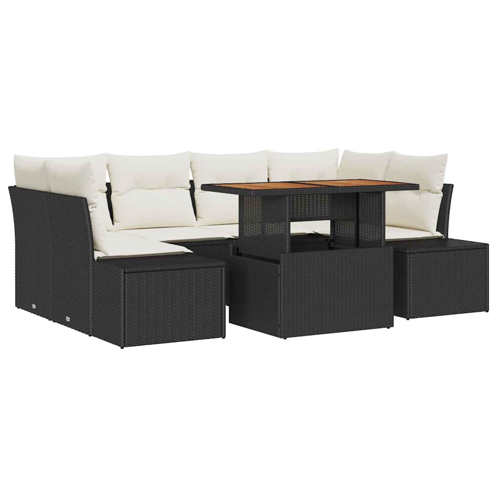 vidaXL Zestaw Sof na Ogród z przechowywaniem 7 pcs Czarny Polirattan