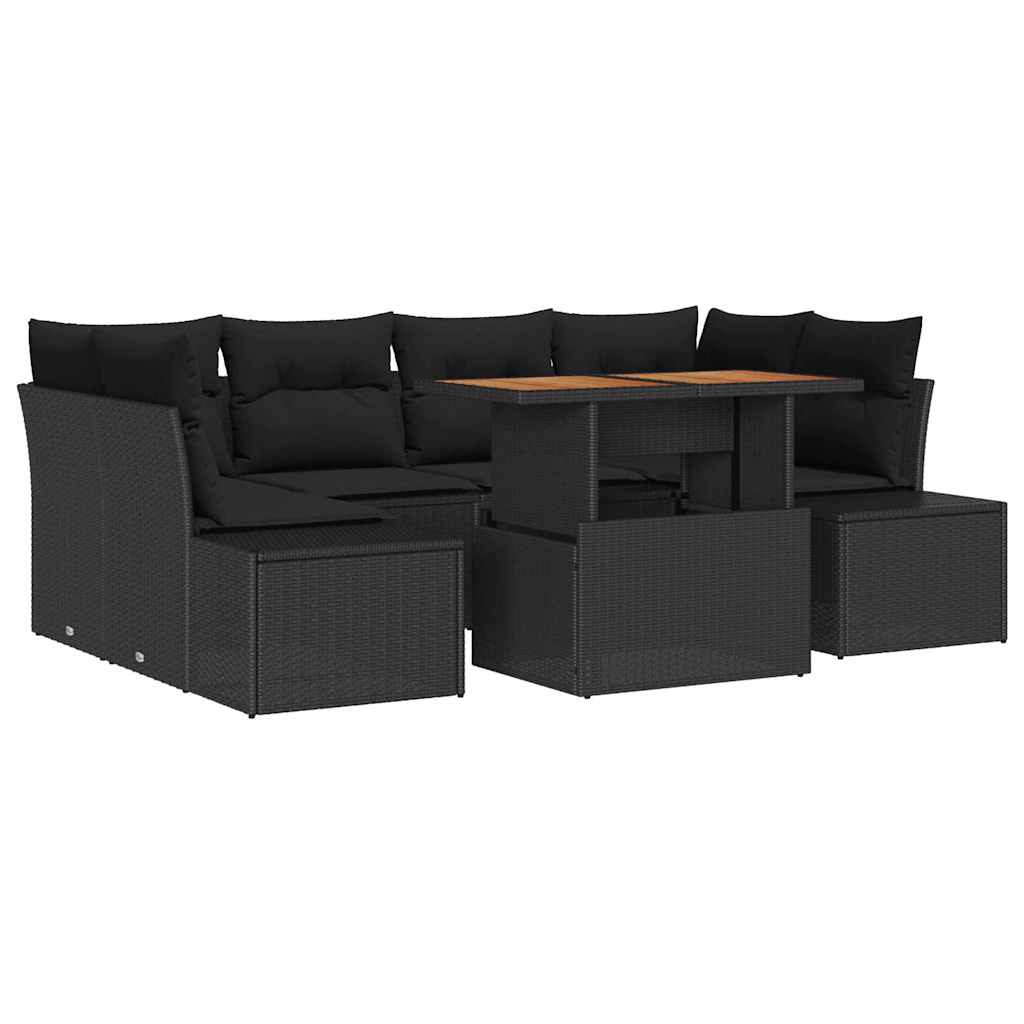 vidaXL Zestaw Sof na Ogród z przechowywaniem 7 pcs Czarny Polirattan