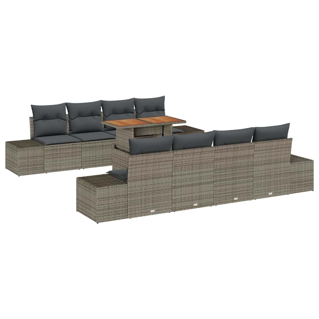 vidaXL Zestaw Sof na Ogród z przechowywaniem 9 pcs Szary Polirattan