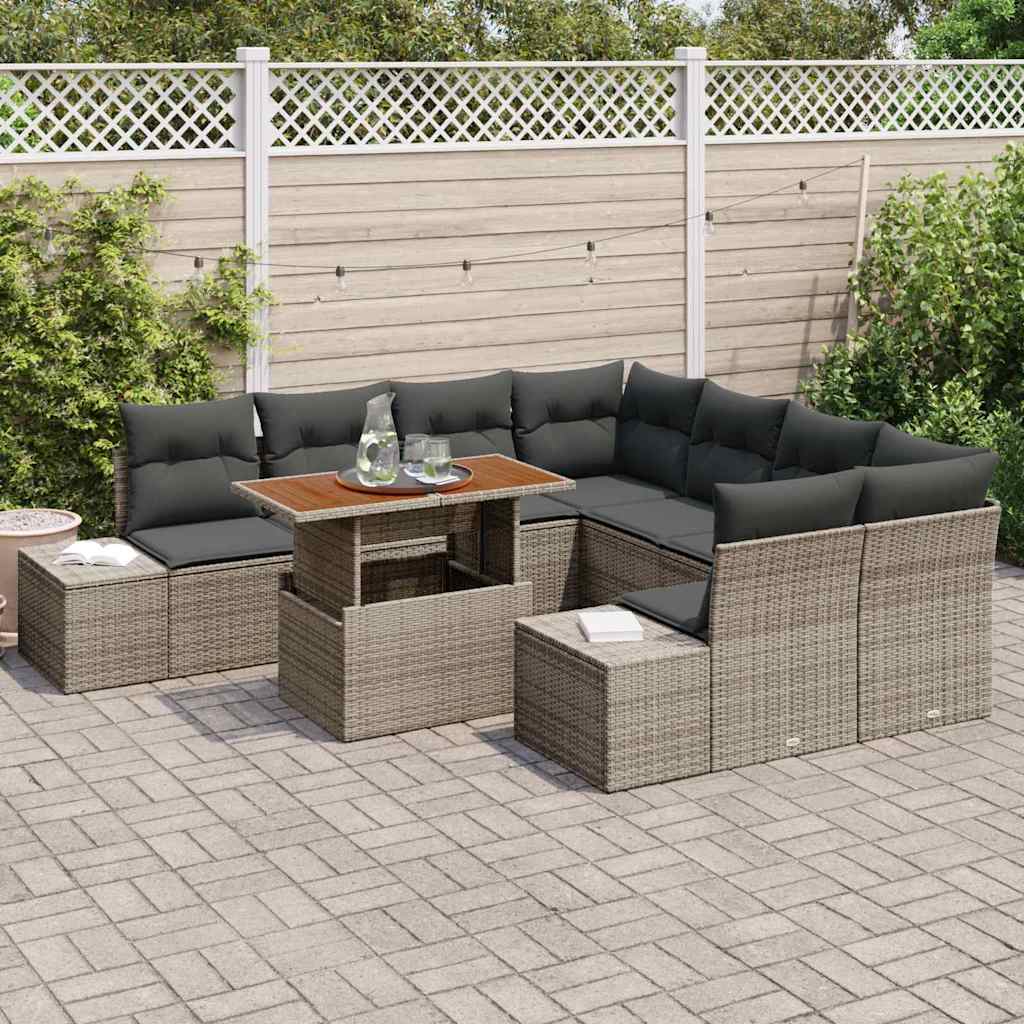 vidaXL Zestaw Sof na Ogród z przechowywaniem 9 pcs Szary Polirattan