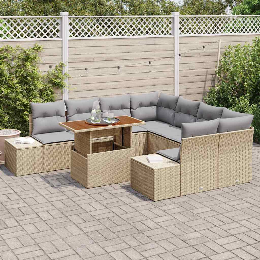 vidaXL Zestaw Sof na Ogród z przechowywaniem 9 pcs Beżowy Polirattan