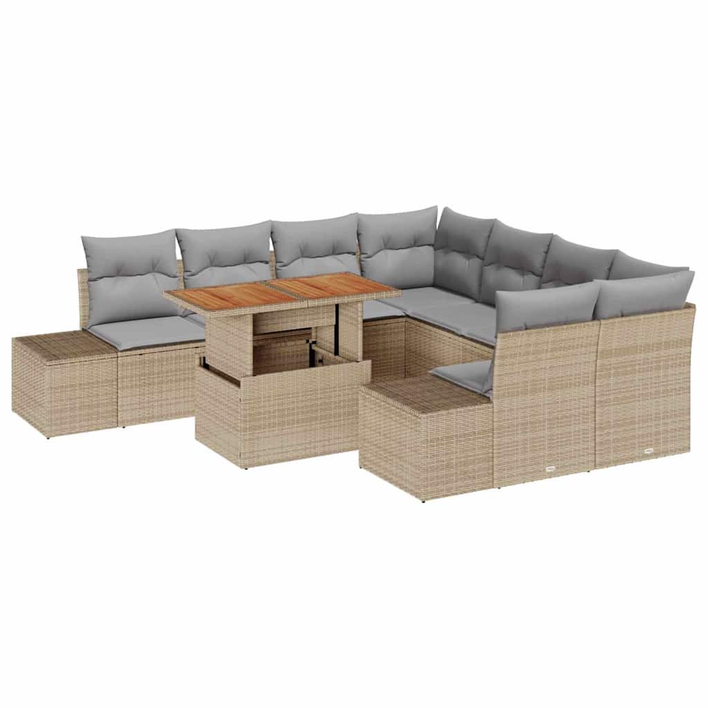 vidaXL Zestaw Sof na Ogród z przechowywaniem 9 pcs Beżowy Polirattan