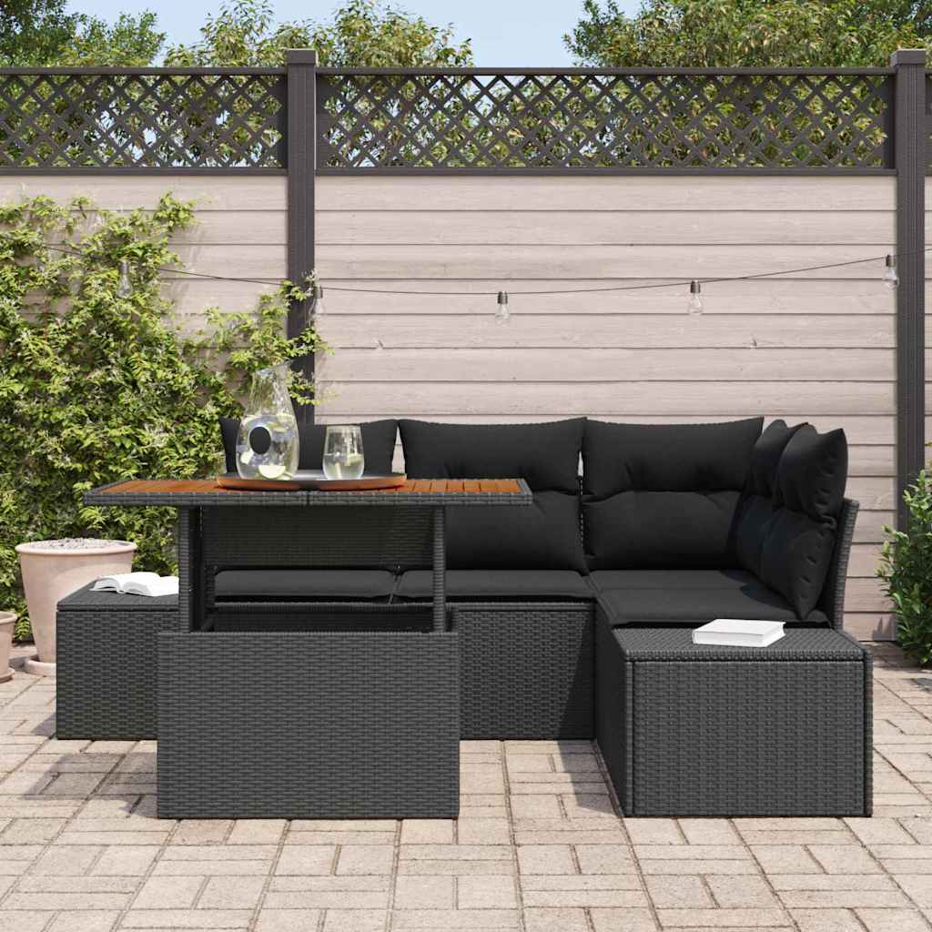 vidaXL Zestaw Sof na Ogród z przechowywaniem 5 pcs Czarny Polirattan