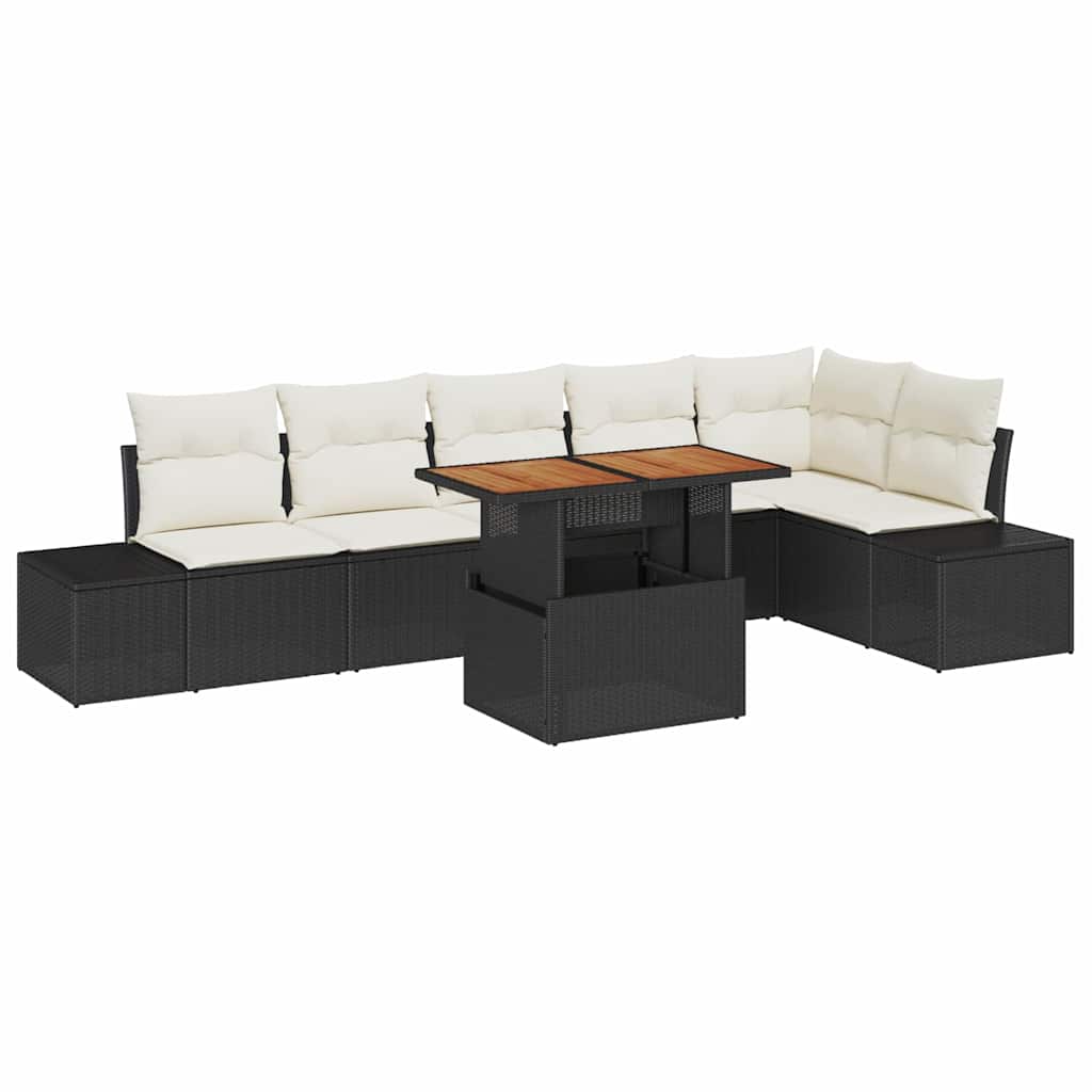 vidaXL Zestaw Sof na Ogród z przechowywaniem 7 pcs Czarny Polirattan