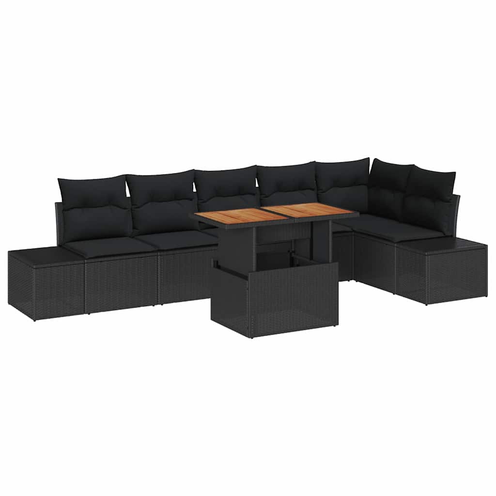 vidaXL Zestaw Sof na Ogród z przechowywaniem 7 pcs Czarny Polirattan