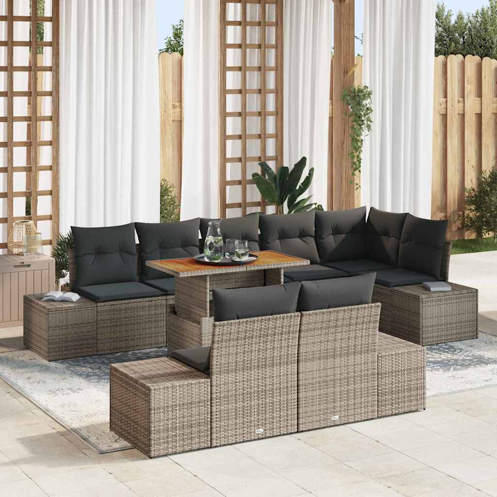 vidaXL Zestaw Sof na Ogród z przechowywaniem 9 pcs Szary Polirattan