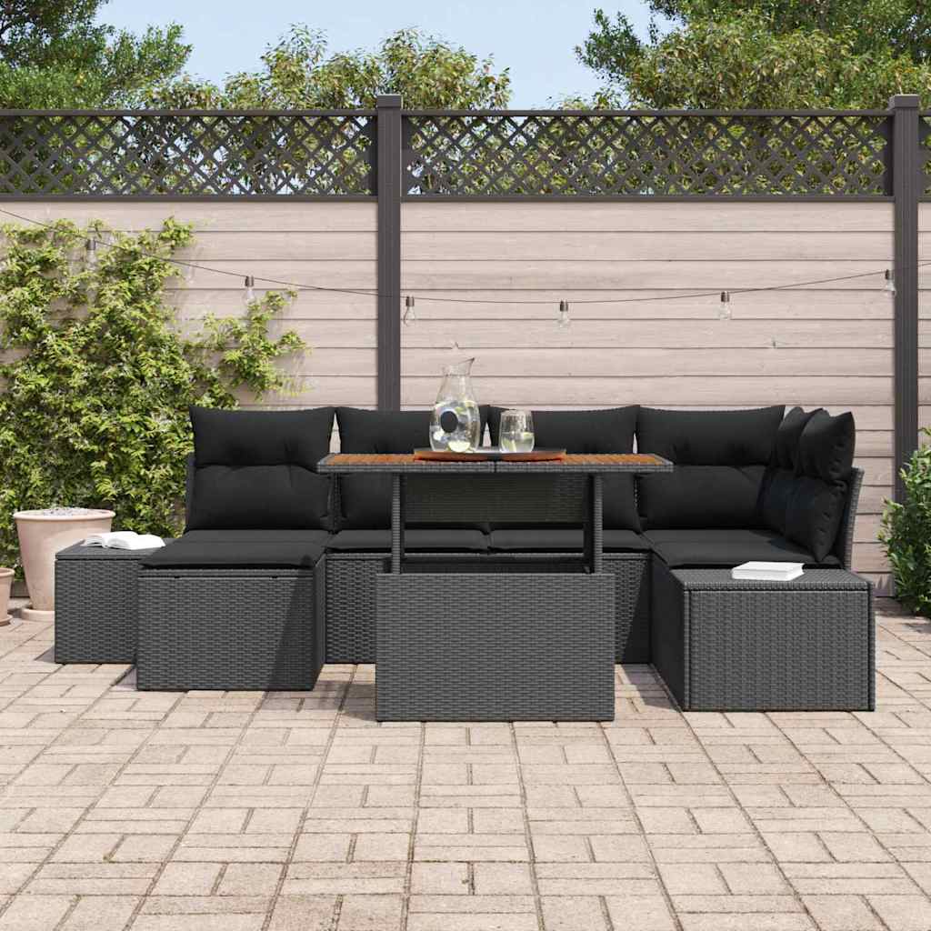 vidaXL Zestaw Sof na Ogród z przechowywaniem 7 pcs Czarny Polirattan