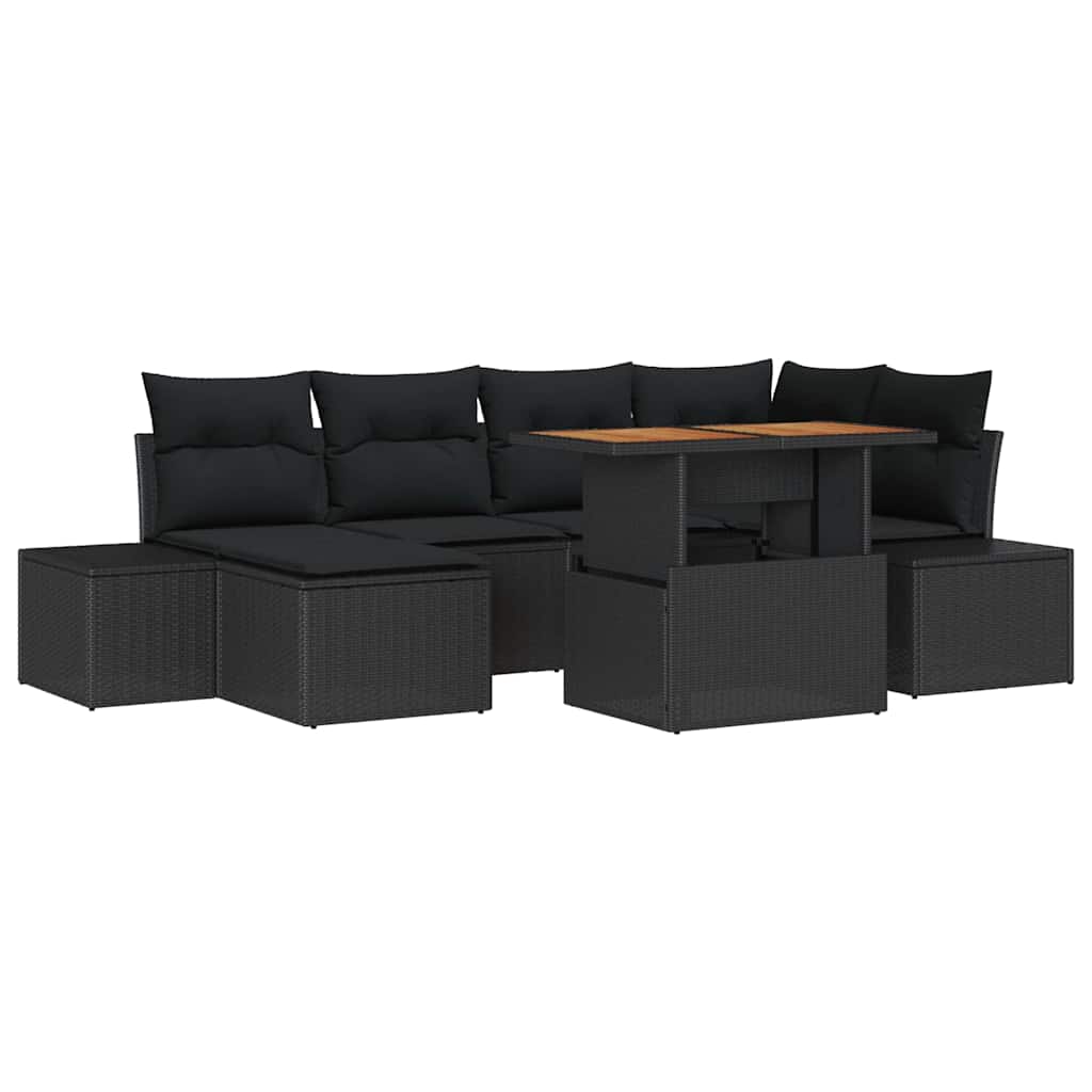 vidaXL Zestaw Sof na Ogród z przechowywaniem 7 pcs Czarny Polirattan