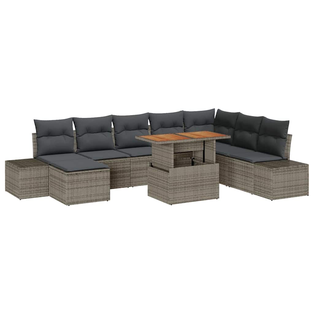 vidaXL Zestaw Sof na Ogród z przechowywaniem 9 pcs Szary Polirattan