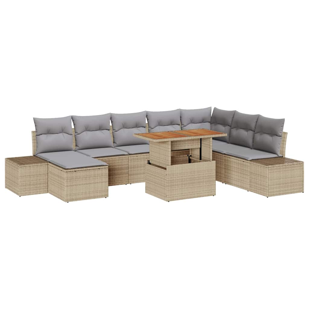 vidaXL Zestaw Sof na Ogród z przechowywaniem 9 pcs Beżowy Polirattan