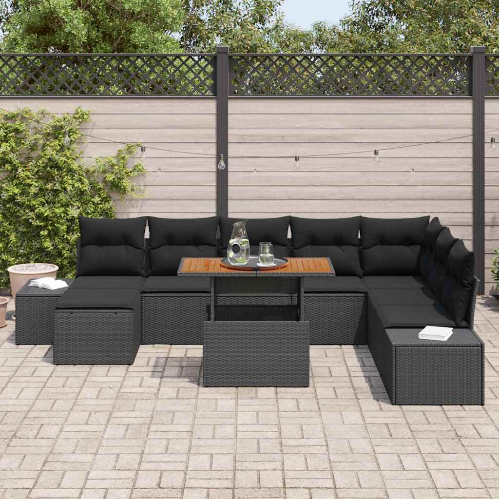 vidaXL Zestaw Sof na Ogród z przechowywaniem 9 pcs Czarny Polirattan