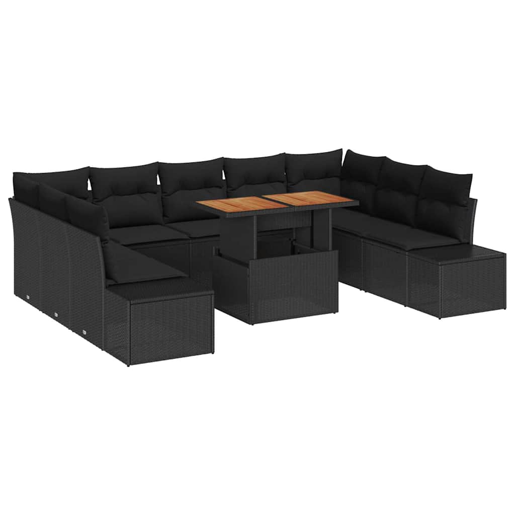vidaXL Zestaw Sof na Ogród z przechowywaniem 10 pcs Czarny Polirattan