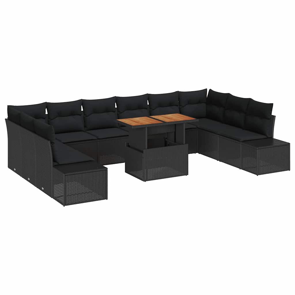 vidaXL Zestaw Sof na Ogród z przechowywaniem 11 pcs Czarny Polirattan