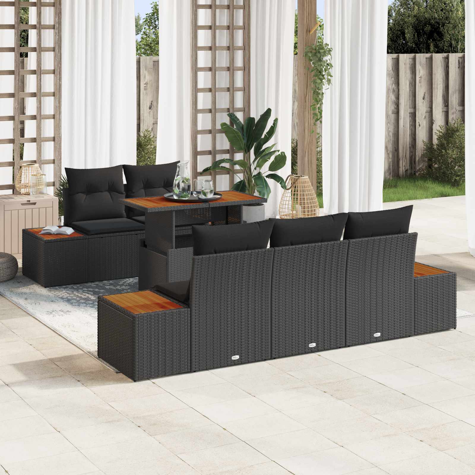 vidaXL Zestaw Sof na Ogród z przechowywaniem 6 pcs Czarny Polirattan