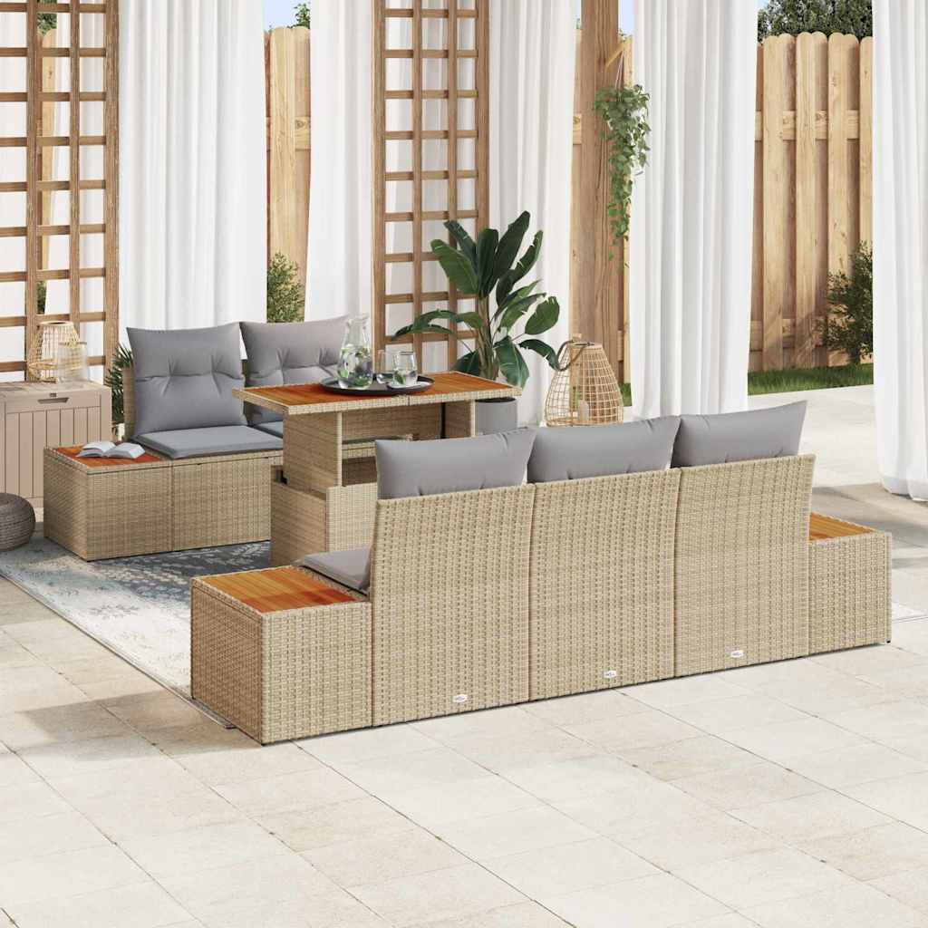 vidaXL Zestaw Sof na Ogród z przechowywaniem 6 pcs Beżowy Polirattan