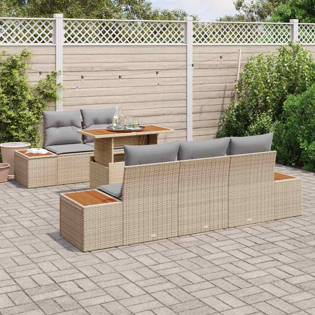 vidaXL Zestaw Sof na Ogród z przechowywaniem 6 pcs Beżowy Polirattan