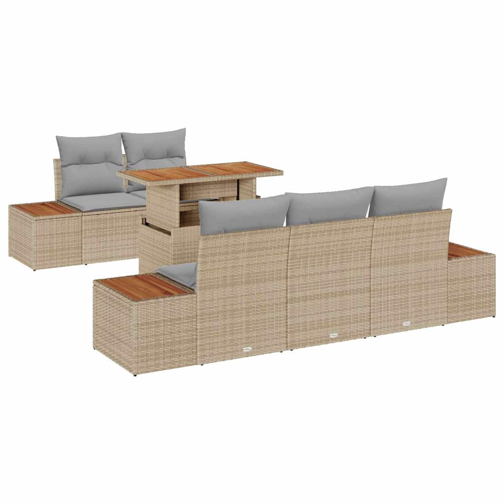 vidaXL Zestaw Sof na Ogród z przechowywaniem 6 pcs Beżowy Polirattan