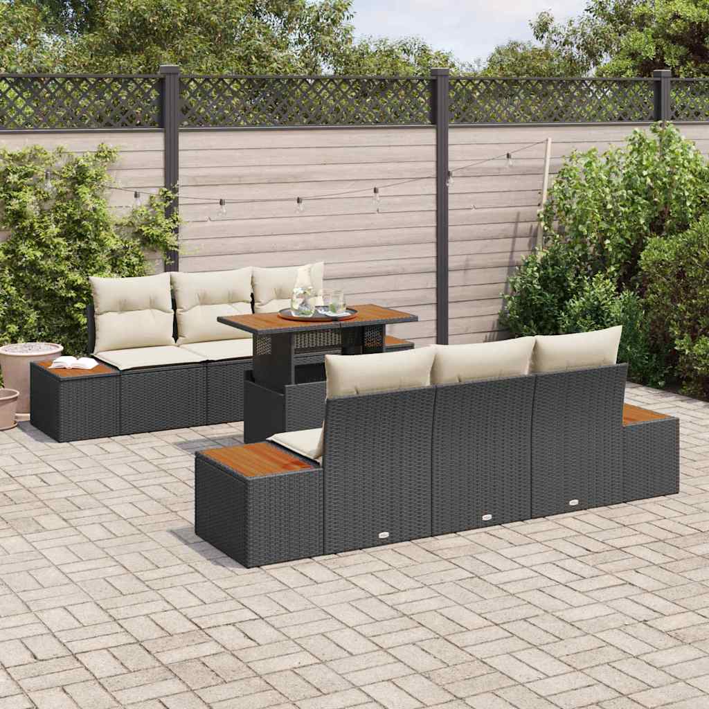 vidaXL Zestaw Sof na Ogród z przechowywaniem 7 pcs Czarny Polirattan