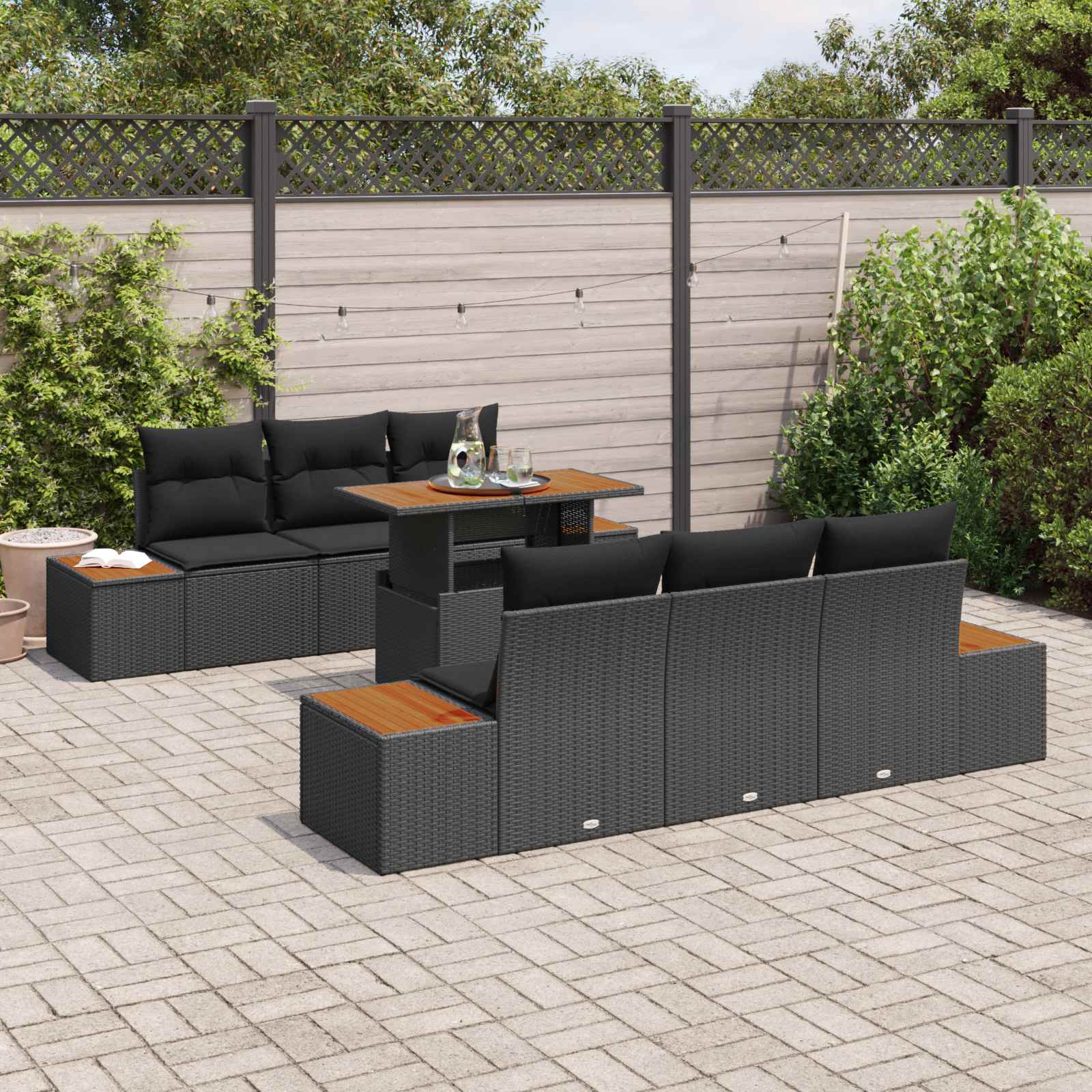 vidaXL Zestaw Sof na Ogród z przechowywaniem 7 pcs Czarny Polirattan