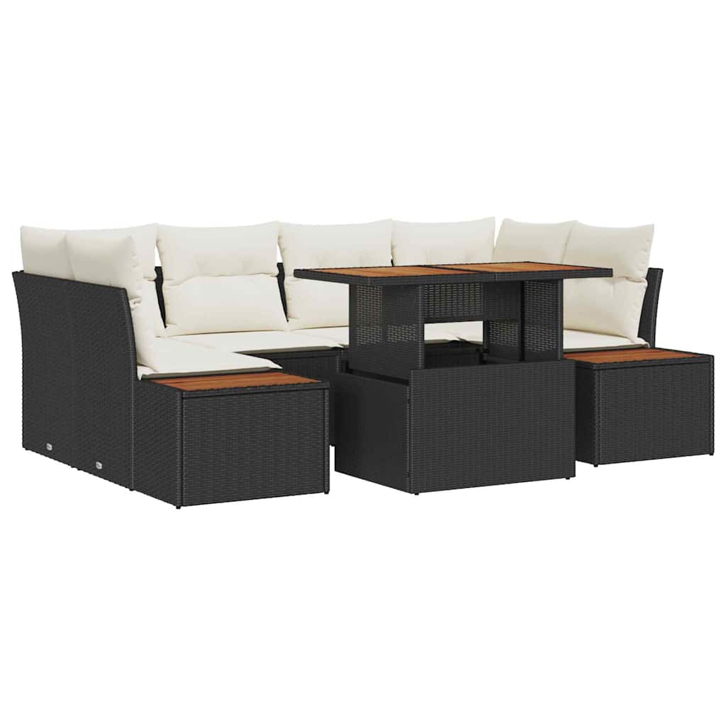 vidaXL Zestaw Sof na Ogród z przechowywaniem 7 pcs Czarny Polirattan