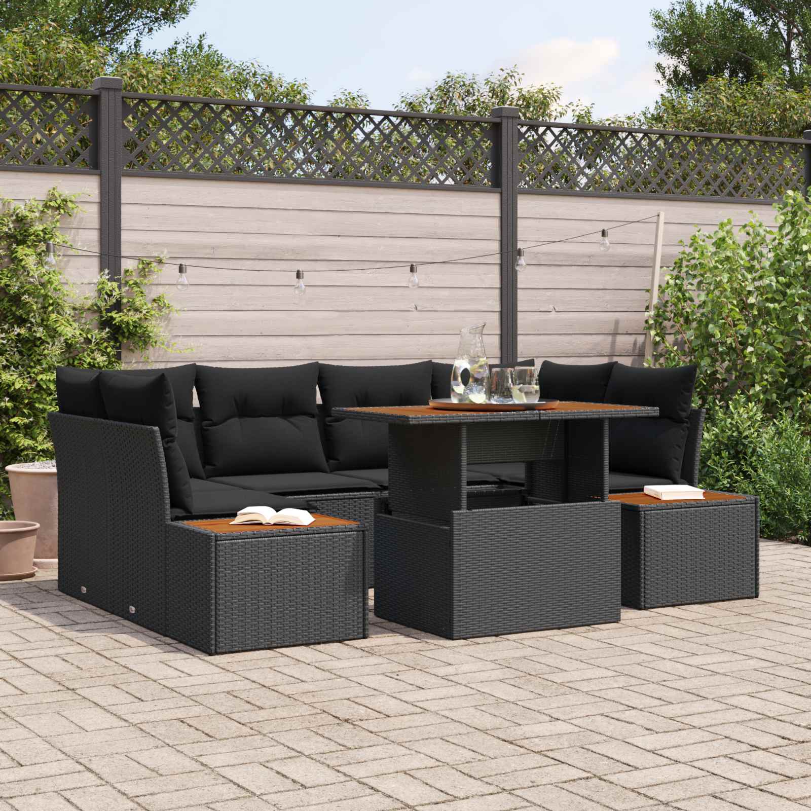 vidaXL Zestaw Sof na Ogród z przechowywaniem 7 pcs Czarny Polirattan