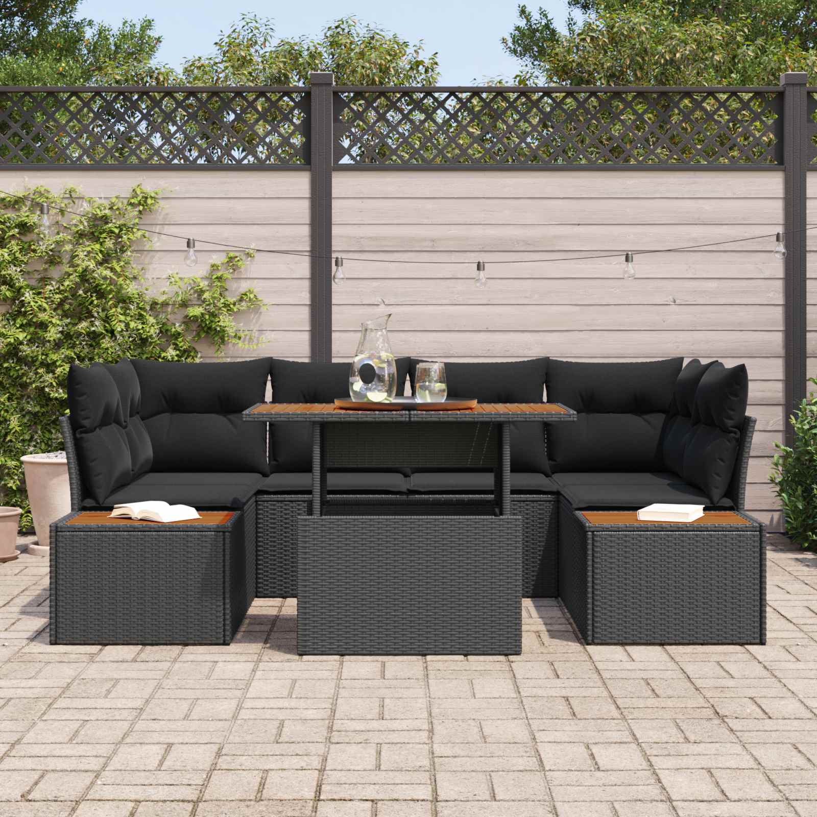 vidaXL Zestaw Sof na Ogród z przechowywaniem 7 pcs Czarny Polirattan