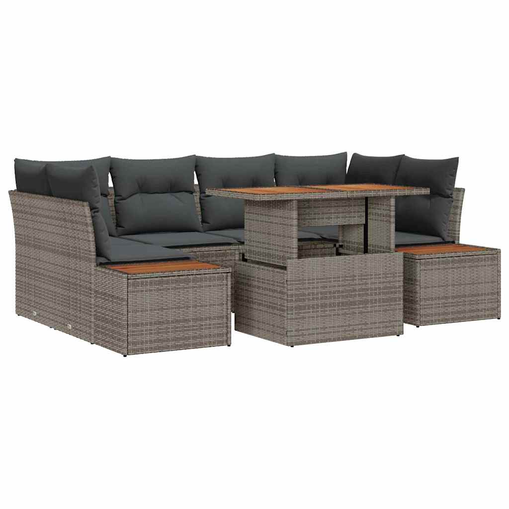 vidaXL Zestaw Sof na Ogród z przechowywaniem 7 pcs Szary Polirattan
