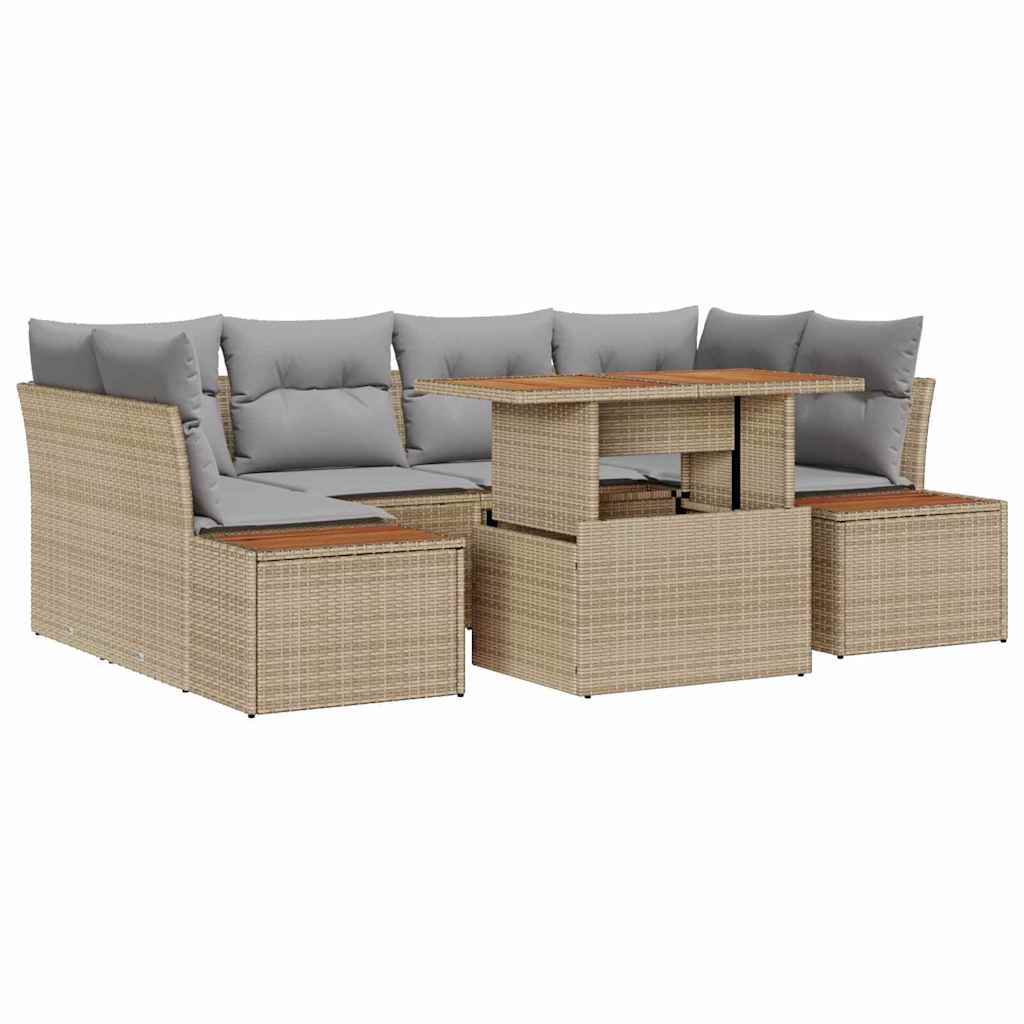 vidaXL Zestaw Sof na Ogród z przechowywaniem 7 pcs Beżowy Polirattan