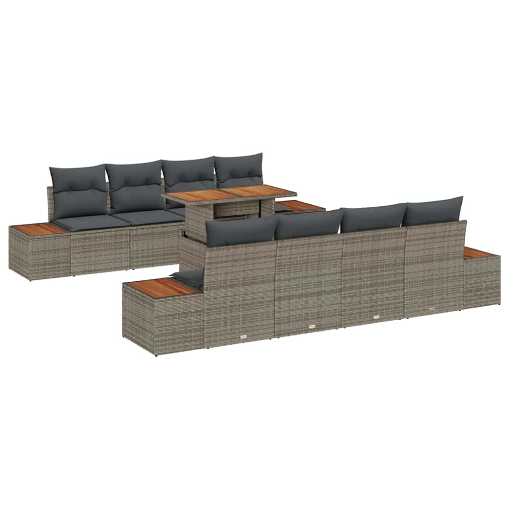 vidaXL Zestaw Sof na Ogród z przechowywaniem 9 pcs Szary Polirattan