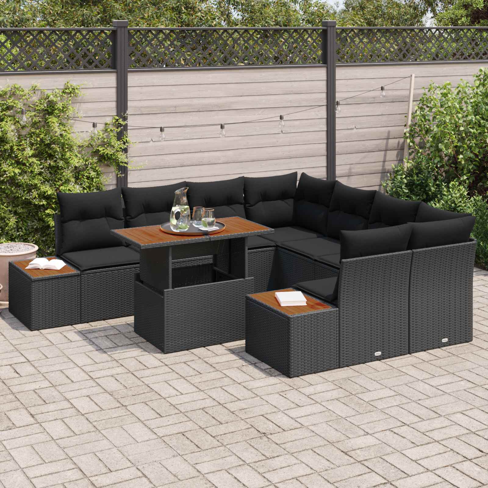 vidaXL Zestaw Sof na Ogród z przechowywaniem 9 pcs Czarny Polirattan