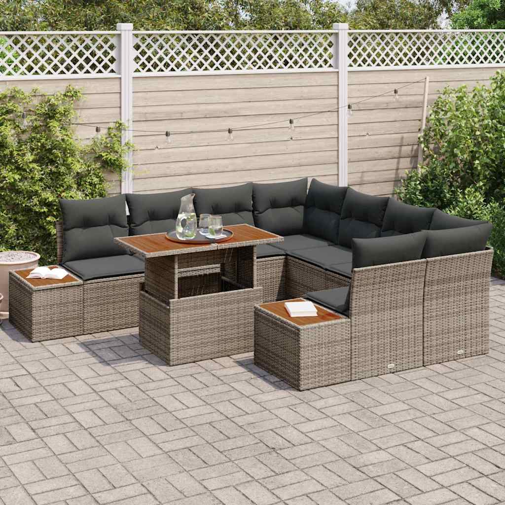 vidaXL Zestaw Sof na Ogród z przechowywaniem 9 pcs Szary Polirattan