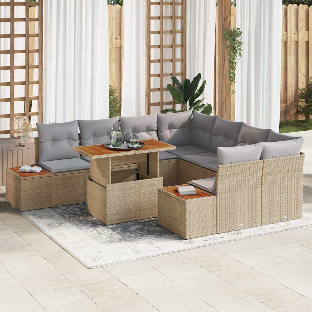 vidaXL Zestaw Sof na Ogród z przechowywaniem 9 pcs Beżowy Polirattan