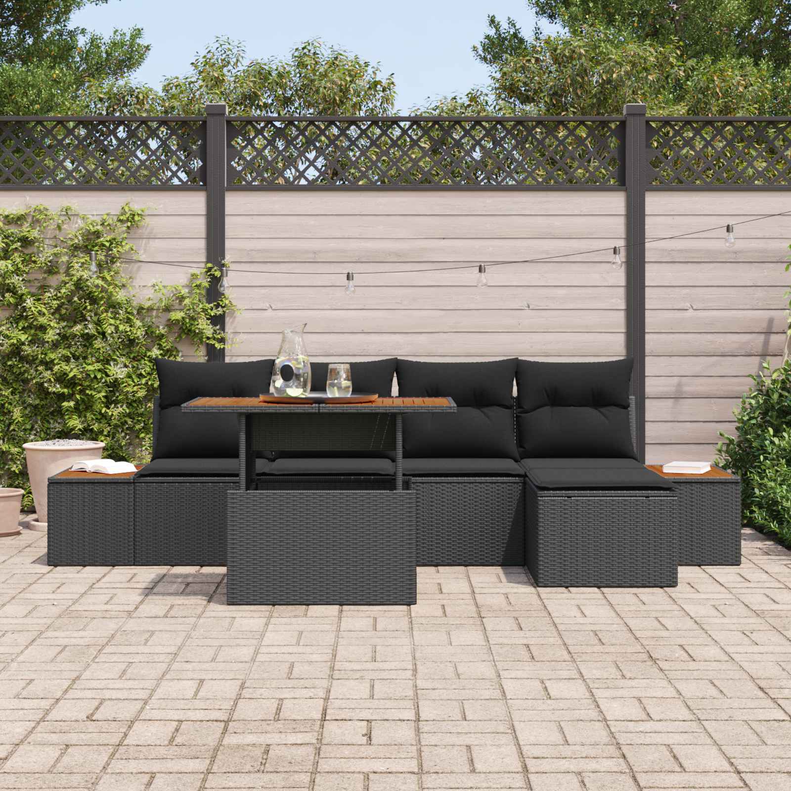 vidaXL Zestaw Sof na Ogród z przechowywaniem 6 pcs Czarny Polirattan
