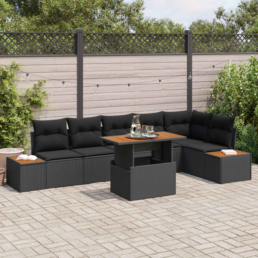 vidaXL Zestaw Sof na Ogród z przechowywaniem 7 pcs Czarny Polirattan